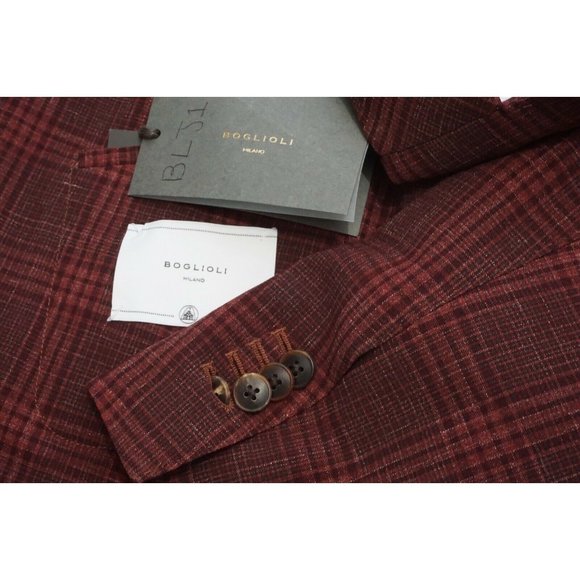 Boglioli K Jacket Red Plaid Light Wool Unstructured Sport Coat Jacket 50 NEW